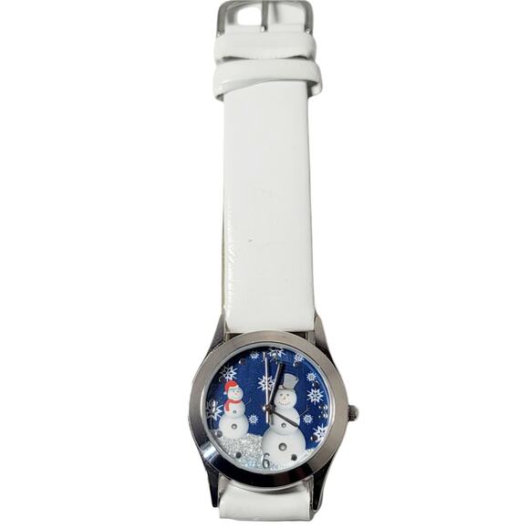 Ladies' Avon Tis The Season Snowman Quartz Watch Leather Band NEW BATTERY - Picture 1 of 4